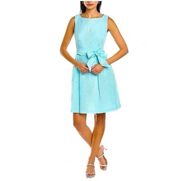 Anne Klein Dress 12 Textured Light Ice Blue A Line Career Church W Belt - Picture 1 of 11
